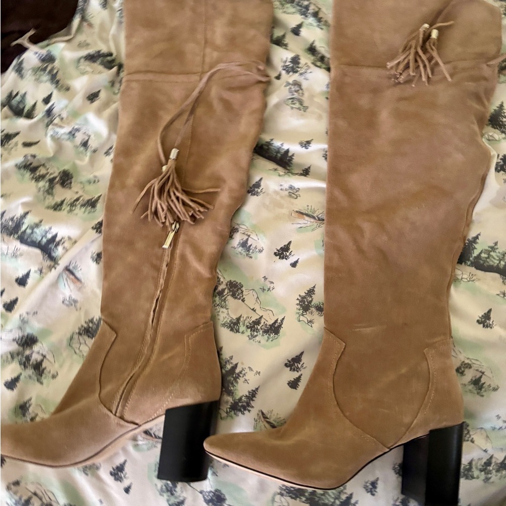 Karl Lagerfeld Tan Suede Over-the-Knee Boots